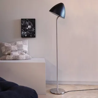 vloerlamp Oulu, zwart/staal, hoogte 128 cm fra Dyberg Larsen i Sort, Geborsteld staal – produktbillede 2 af 5