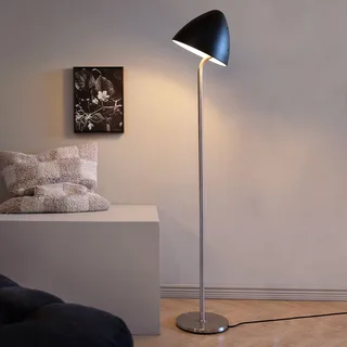 vloerlamp Oulu, zwart/staal, hoogte 128 cm fra Dyberg Larsen i Sort, Geborsteld staal – produktbillede 1 af 5
