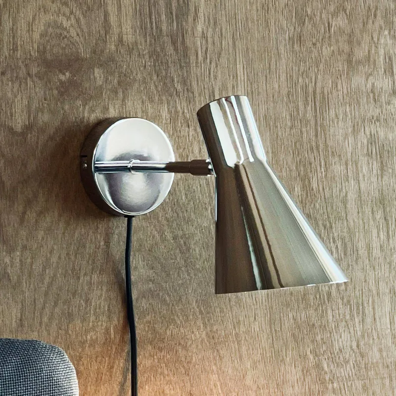 wandlamp DL12, kabel, E27, metaal fra Dyberg Larsen i Krom – produktbillede 1 af 5