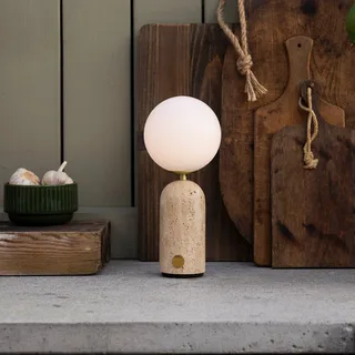 Accu-tafellamp Torrano, travertin beige van Globen Lighting in Beige, Opaalwit – productfoto 2 van 5