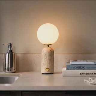 Accu-tafellamp Torrano, travertin beige van Globen Lighting in Beige, Opaalwit – productfoto 1 van 5