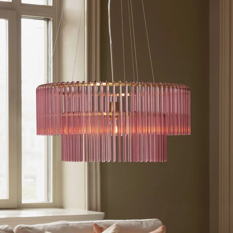 hanglamp HOOK 60, glas, roze by Globen Lighting in Pink, Geborsteld messing – product photo 1 of 3