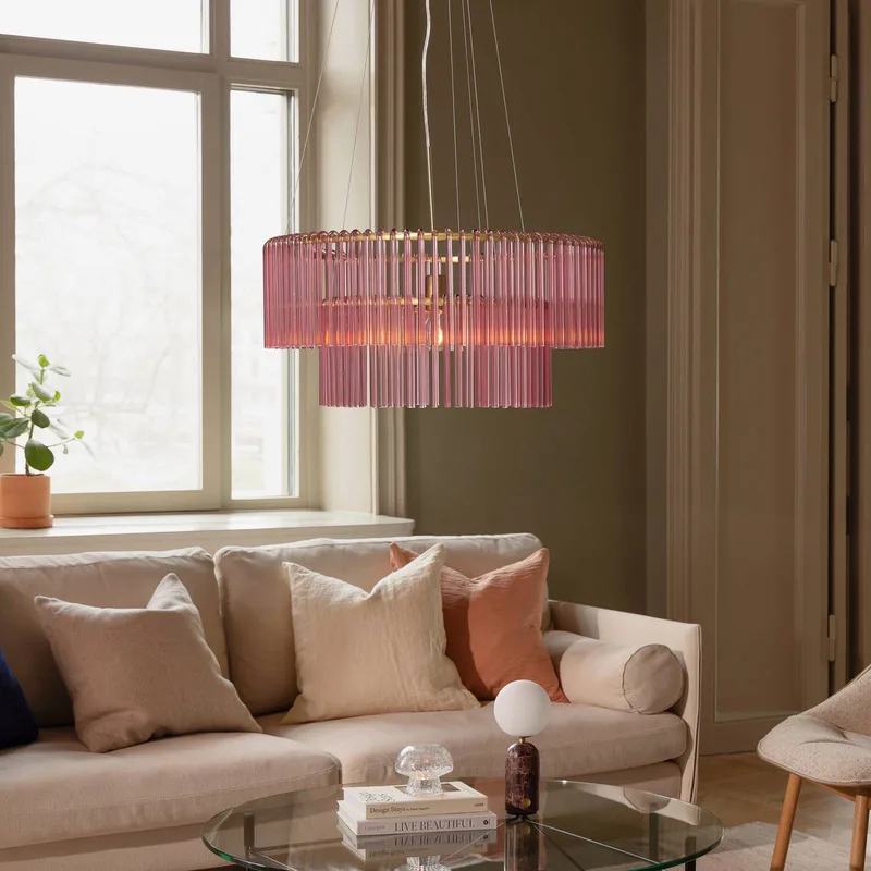 hanglamp HOOK 60, glas, roze by Globen Lighting in Pink, Geborsteld messing – product photo 2 of 3