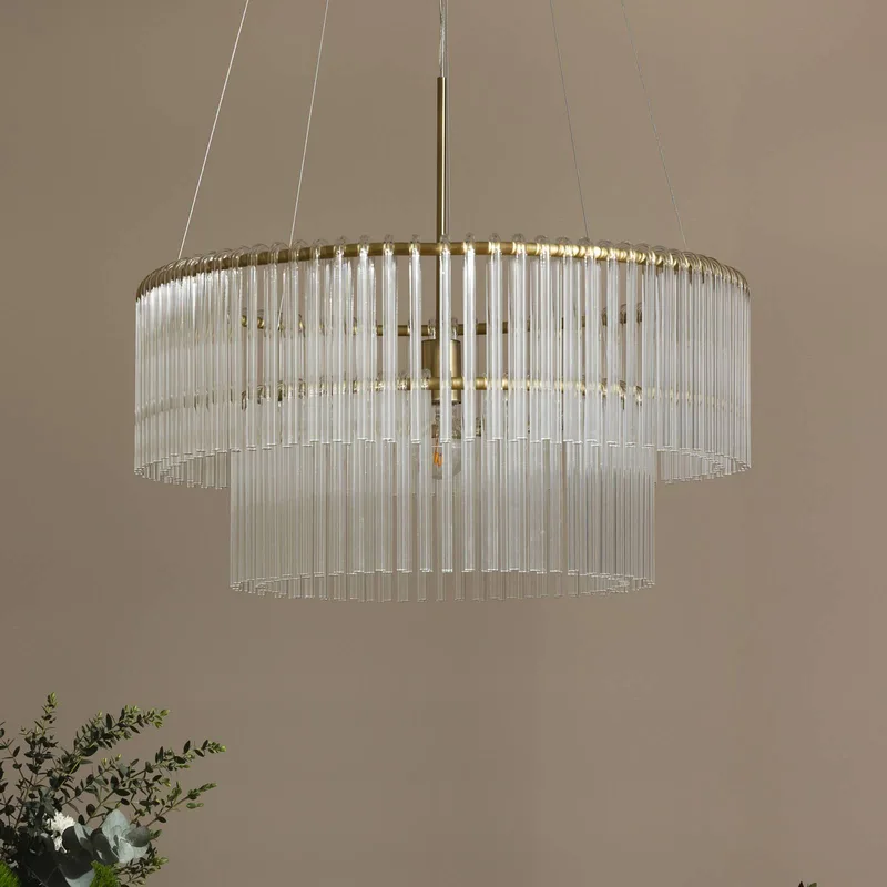 hanglamp HOOK 60, glas, transparant by Globen Lighting in Helder, Geborsteld messing – product photo 1 of 3