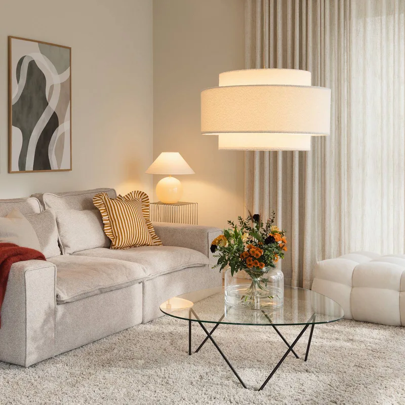 hanglamp Noah Bouclé, Ø 70 cm, wit från Globen Lighting i Vit, Opaal – produktbild 2 av 3