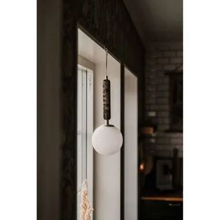 hanglamp Torrano, bruin, Ø 15 cm från Globen Lighting i Bruin gemarmerd, Vit, Geborsteld messing – produktbild 1 av 2