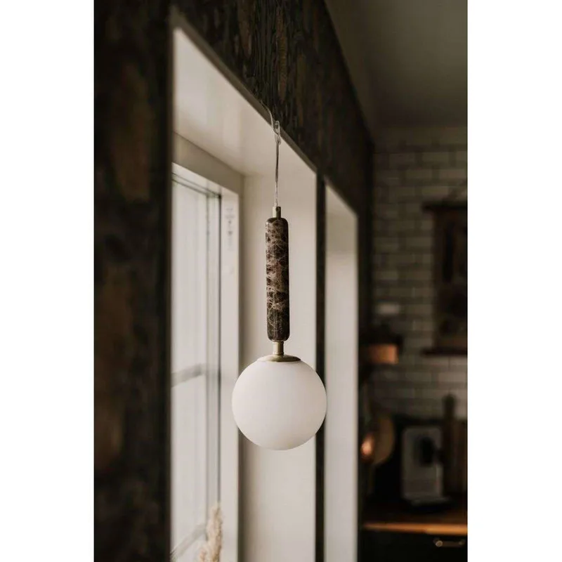 hanglamp Torrano, bruin, Ø 15 cm från Globen Lighting i Bruin gemarmerd, Vit, Geborsteld messing – produktbild 2 av 2