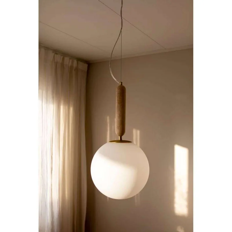 hanglamp Torrano Ø 30 cm travertijn by Globen Lighting in Beige, White, Geborsteld messing – product photo 2 of 3