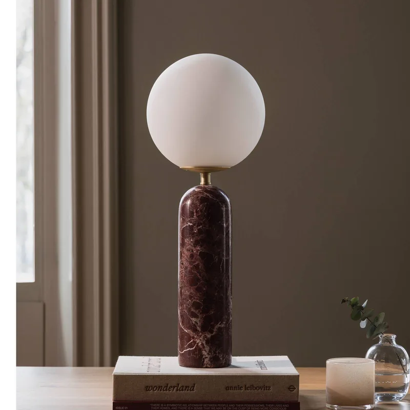 tafellamp Torrano, rood, hoogte 53 cm, marmer från Globen Lighting i Rosso levanto, Vit – produktbild 2 av 4