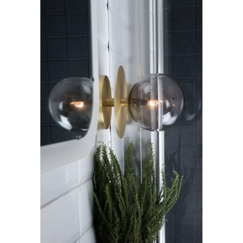 Applique/plafonnier Art Déco IP44 Smoke de Globen Lighting en Geborsteld messing, Rookgrijs – photo produit 1 sur 5