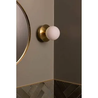 wandlamp ART DECO, messing/wit Ø 16 cm IP44 van Globen Lighting in Geborsteld messing, Wit – productfoto 2 van 3