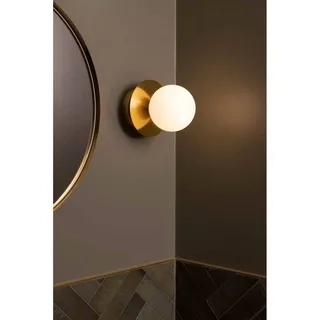 wandlamp ART DECO, messing/wit Ø 16 cm IP44 van Globen Lighting in Geborsteld messing, Wit – productfoto 3 van 3