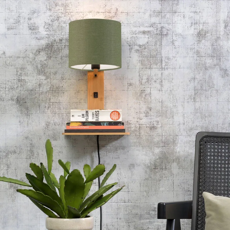Andes vägglampa med hylla, grön/natur från Good&Mojo i Natur, Grön – produktbild 3 av 4