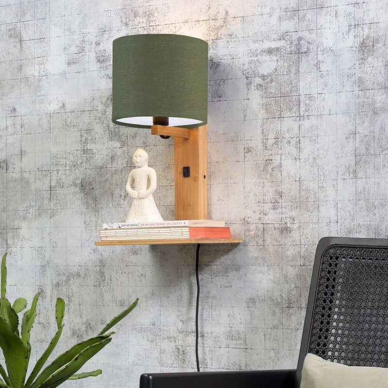 Andes vägglampa med hylla, grön/natur från Good&Mojo i Natur, Grön – produktbild 2 av 4