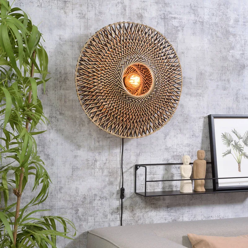 Bali Wandleuchte aus Bambus, Ø 60 cm von Good&Mojo in Natur, Schwarz – Produktfoto 2 von 5