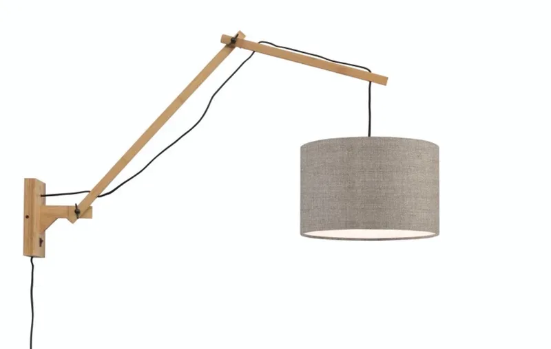 Bamboe LED Wandlamp Andes | 1X E27 Max 40W | Dark Linen fra Good&Mojo i Grå – produktbillede
