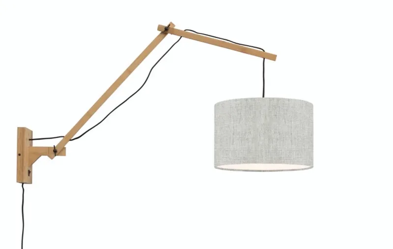 Bamboe LED wandlamp Andes, 1X E27 max 40W, licht linnen van Good&Mojo in Grijs – productfoto