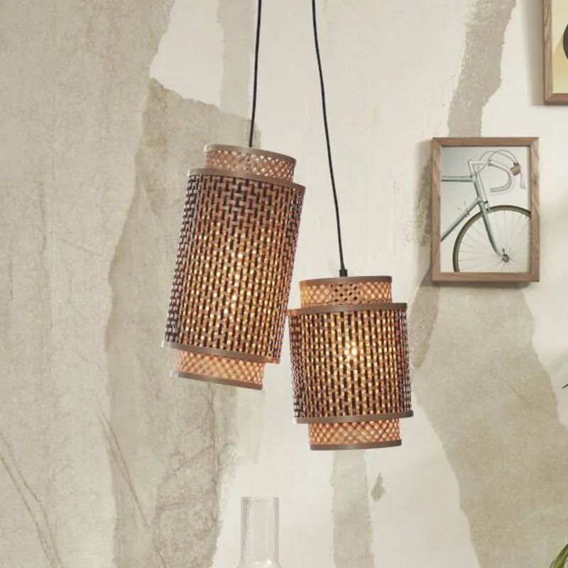 Bhutan hanglamp, 2-lamps. van Good&Mojo in Naturel, Zwart – productfoto 1 van 5