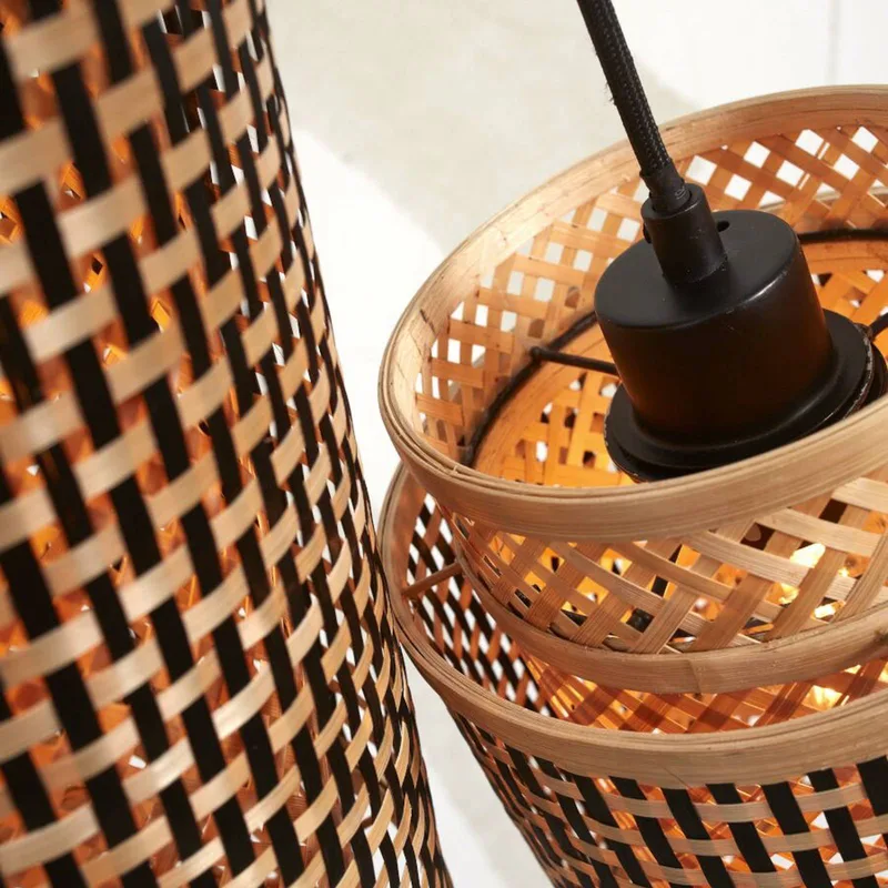 Bhutan hanglamp, 2-lamps. van Good&Mojo in Naturel, Zwart – productfoto 4 van 5