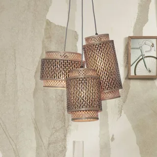 Bhutan hanglamp, 3-lamps van Good&Mojo in Naturel, Zwart – productfoto 1 van 5