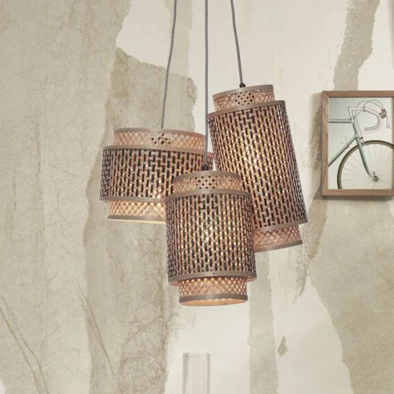Bhutan hanglamp, 3-lamps van Good&Mojo in Naturel, Zwart – productfoto 1 van 5