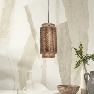 Bhutan hanglamp van bamboe, 18 x 35 cm by Good&Mojo in Natural, Black – product photo 1 of 5