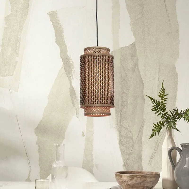 Bhutan hanglamp van bamboe, 18 x 35 cm by Good&Mojo in Natural, Black – product photo 1 of 5