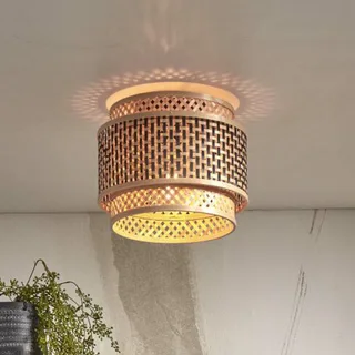 Bhutan plafondlamp, bamboe, Ø 25 cm fra Good&Mojo i Natur, Sort – produktbillede 1 af 5