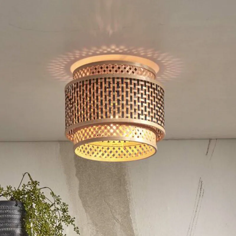 Bhutan plafondlamp, bamboe, Ø 25 cm fra Good&Mojo i Natur, Sort – produktbillede 1 af 5