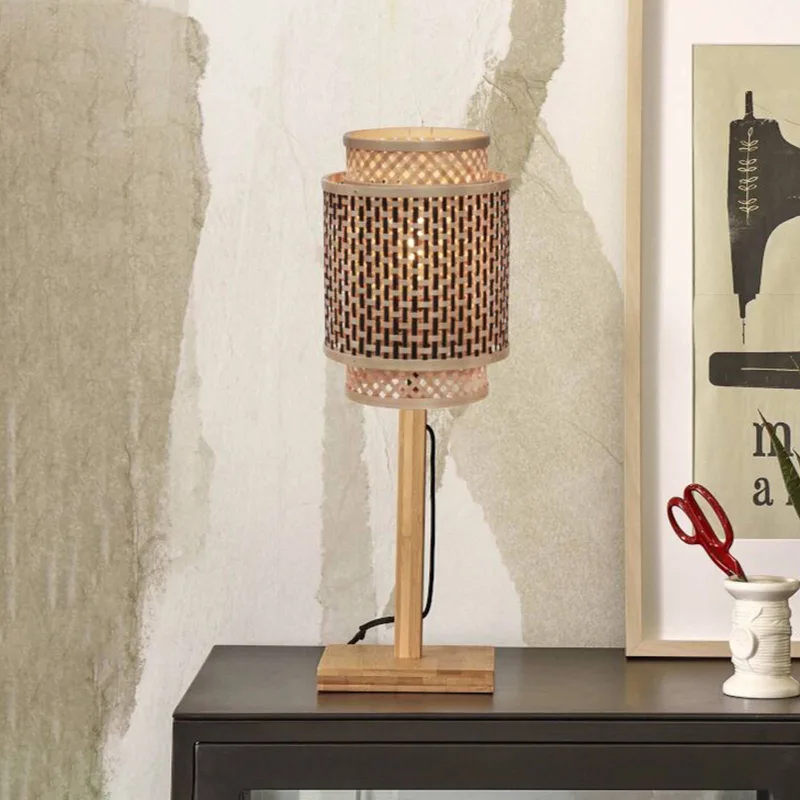 Lampe de table bambou brun ø18cm de Good&Mojo en Naturel – photo produit 1 sur 5