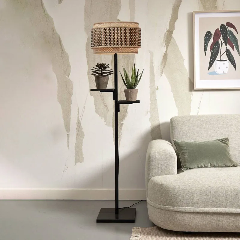 Lampadaire bambou abat-jour bambou naturel/noir, h. 160cm de Good&Mojo en Noir, Naturel – photo produit 1 sur 5