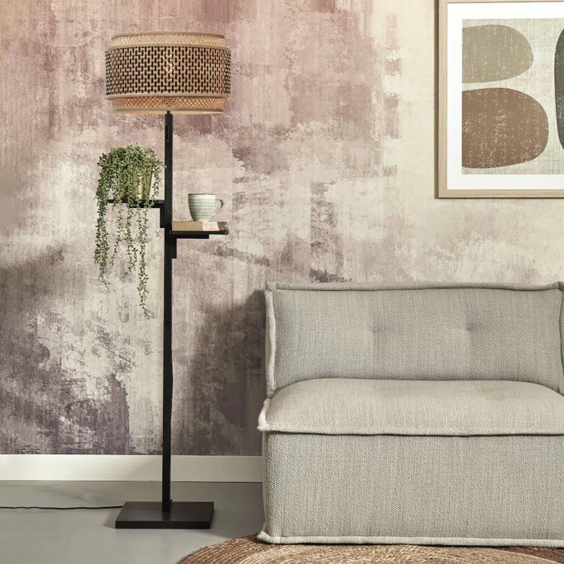 Lampadaire bambou abat-jour bambou naturel/noir, h. 160cm de Good&Mojo en Noir, Naturel – photo produit 2 sur 5