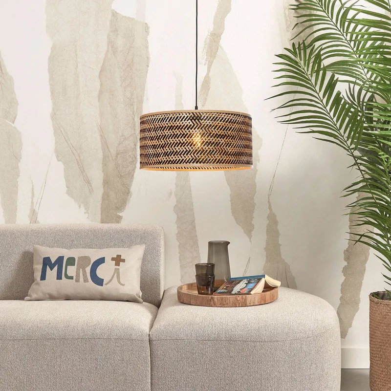 hanglamp Java, naturel/zwart, Ø 50 cm, E27 de Good&Mojo en Licht hout, Noir – photo produit 3 sur 5