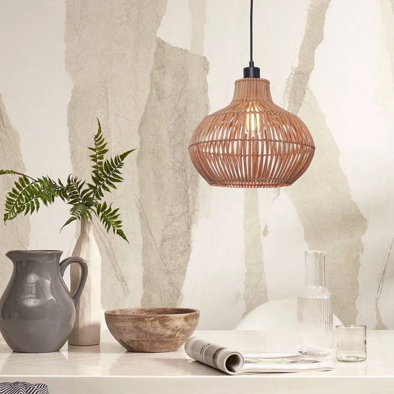 hanglamp Kalahari, Ø 32 cm, naturel, rotan, E27 de Good&Mojo en Licht hout, Noir – photo produit 2 sur 5