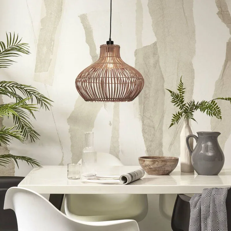 hanglamp Kalahari, Ø 42 cm, naturel, rotan, E27 från Good&Mojo i Licht hout, Svart – produktbild 2 av 5