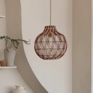 hanglamp Mendoza, naturel/rood, Ø 35 cm, bamboe de Good&Mojo en Natuurlijk bamboe, Bordeauxrood – photo produit 3 sur 5