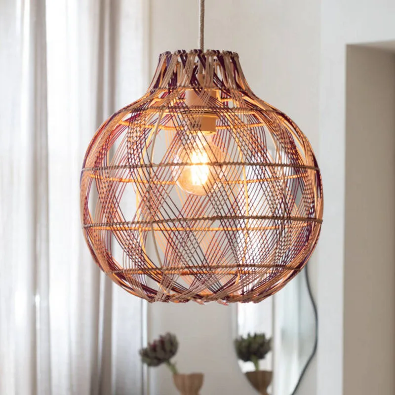hanglamp Mendoza, naturel/rood, Ø 35 cm, bamboe de Good&Mojo en Natuurlijk bamboe, Bordeauxrood – photo produit 1 sur 5