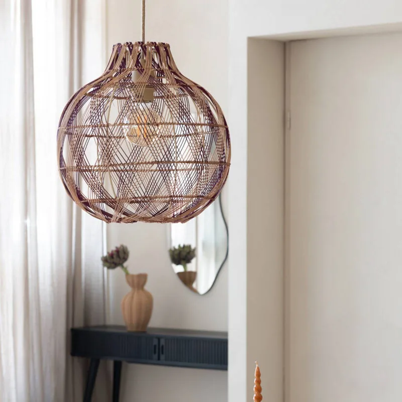 hanglamp Mendoza, naturel/rood, Ø 35 cm, bamboe de Good&Mojo en Natuurlijk bamboe, Bordeauxrood – photo produit 2 sur 5
