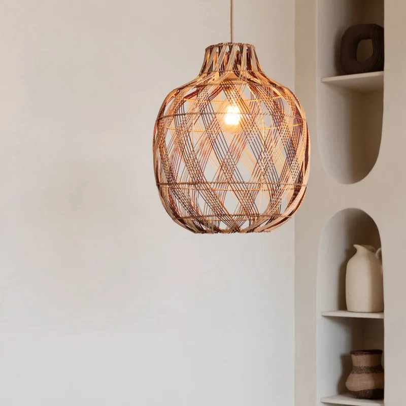 hanglamp Mendoza, naturel/rood, Ø 40 cm, bamboe de Good&Mojo en Natuurlijk bamboe, Bordeauxrood – photo produit 3 sur 5