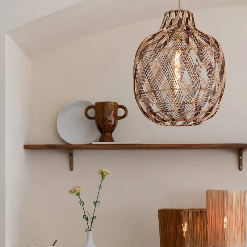 hanglamp Mendoza, naturel/rood, Ø 40 cm, bamboe de Good&Mojo en Natuurlijk bamboe, Bordeauxrood – photo produit 2 sur 5