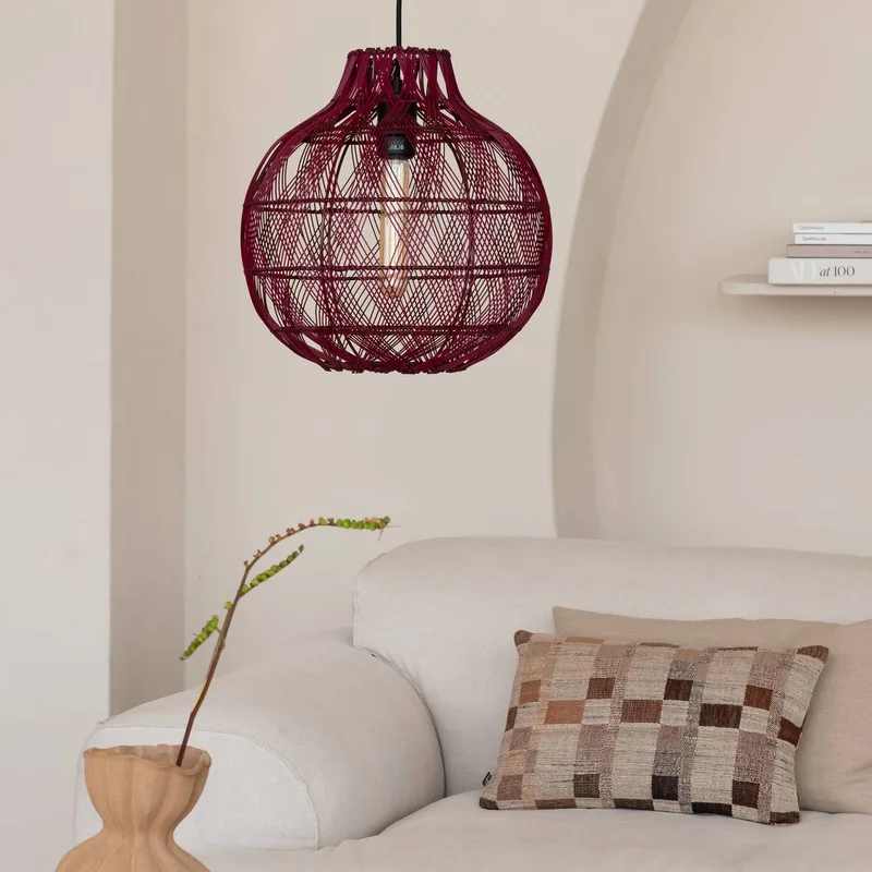 hanglamp Mendoza, rood, Ø 35 cm, bamboe, E27 de Good&Mojo en Bordeauxrood – photo produit 2 sur 5