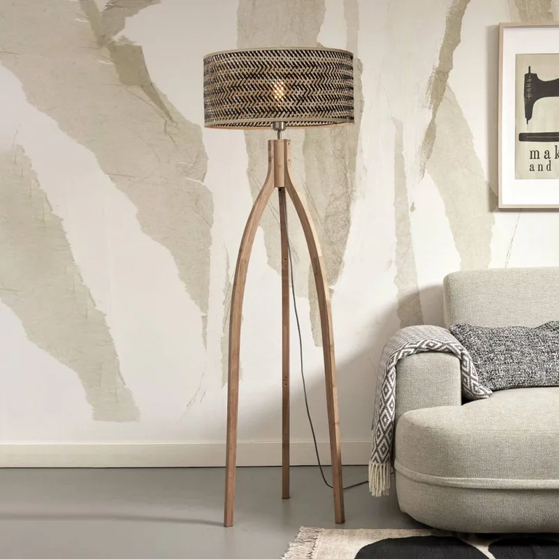 Java gulvlampe med tre ben, natur/sort fra Good&Mojo i Natur, Sort – produktbillede 1 af 5