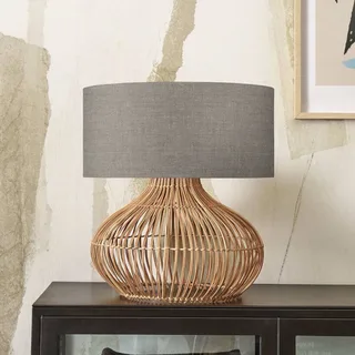 Kalahari tafellamp 47 cm, donker linnen von Good&Mojo in Licht hout, Donker linnen – Produktfoto 1 von 3