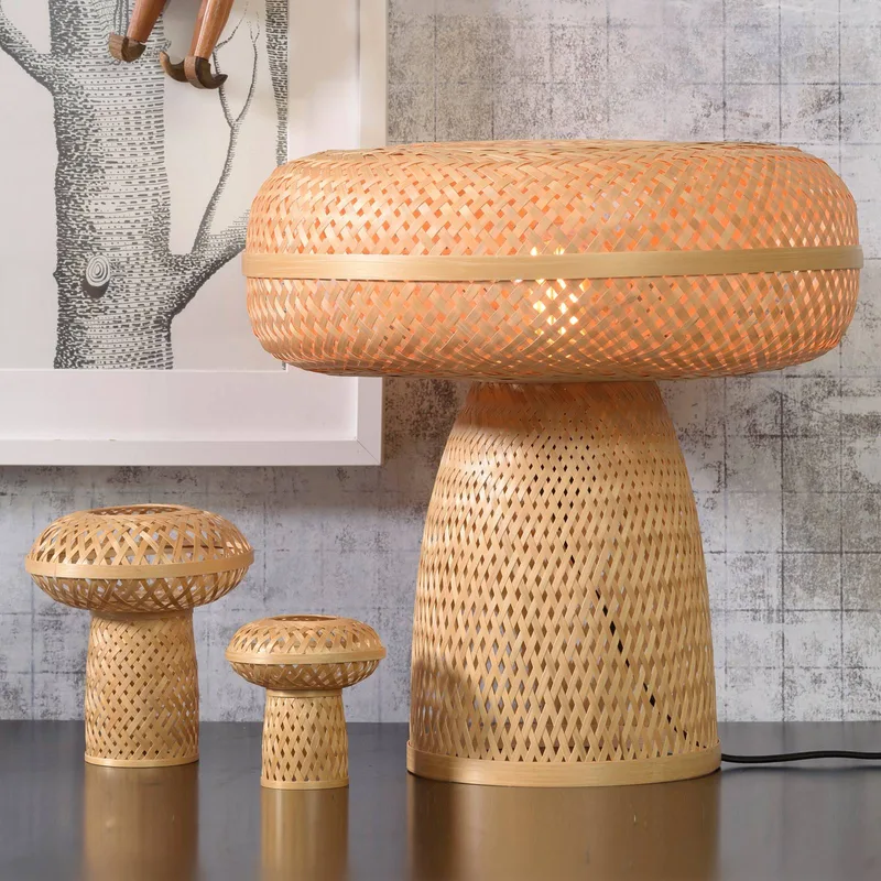Palawan tafellamp, set van 3 van Good&Mojo in Naturel, Zwart – productfoto 1 van 5