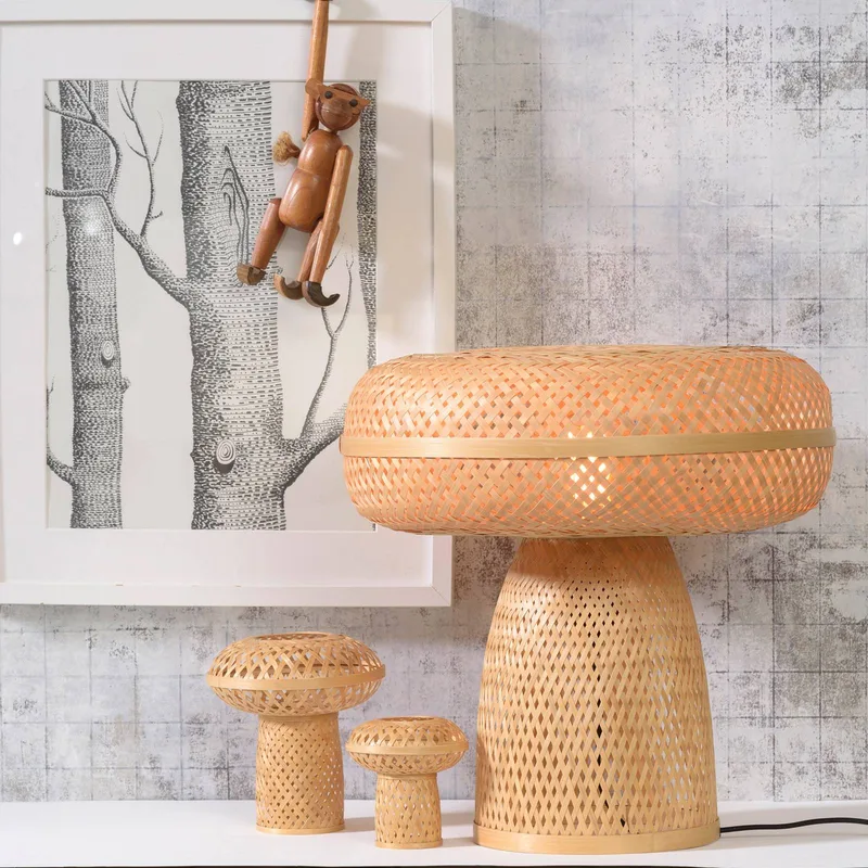 Palawan tafellamp, set van 3 van Good&Mojo in Naturel, Zwart – productfoto 2 van 5