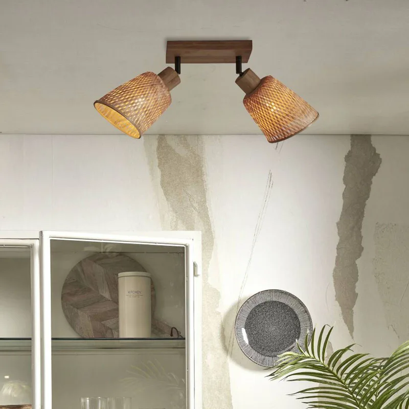 Plafonnier spot orientable Java - Beige - Bambou tressé de Good&Mojo en Naturel – photo produit 3 sur 5