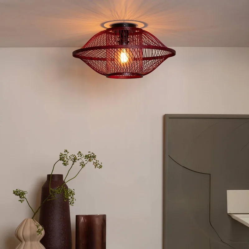 Plafondlamp Maui, rood, Ø 50 cm, bamboe, E27 fra Good&Mojo i Bordeauxrood – produktbillede 3 af 5
