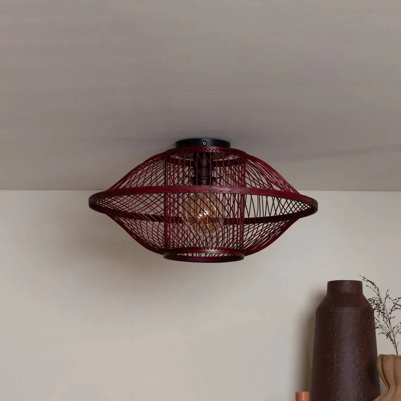 Plafondlamp Maui, rood, Ø 50 cm, bamboe, E27 fra Good&Mojo i Bordeauxrood – produktbillede 2 af 5