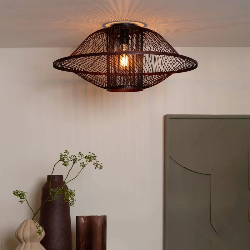 Plafondlamp Maui, rood, Ø 70 cm, bamboe, E27 från Good&Mojo i Bordeauxrood – produktbild 3 av 5