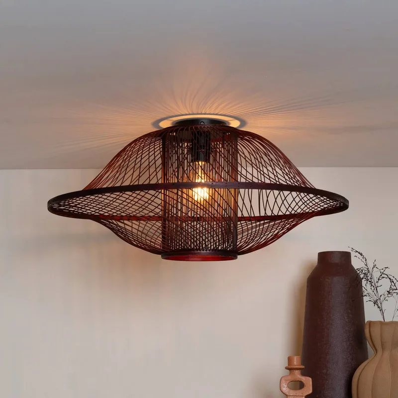 Plafondlamp Maui, rood, Ø 70 cm, bamboe, E27 från Good&Mojo i Bordeauxrood – produktbild 1 av 5